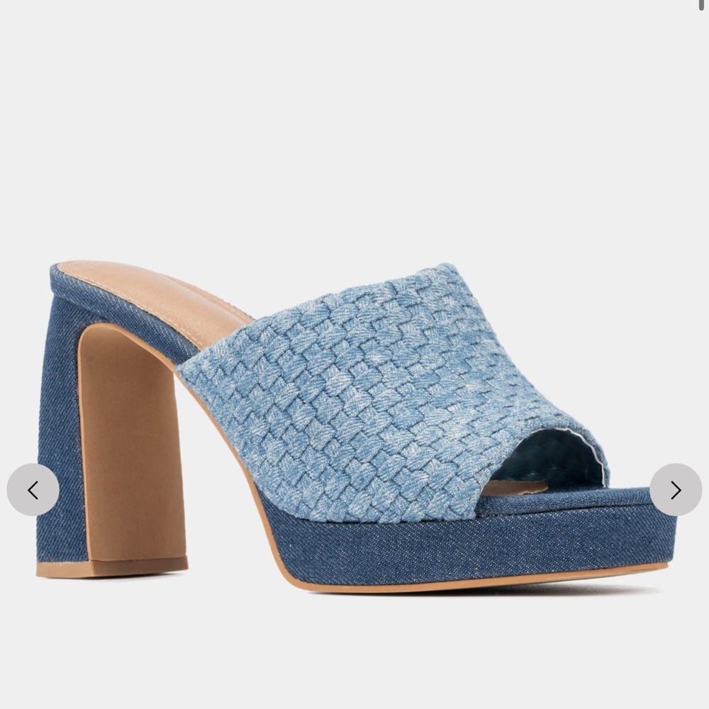 Imana Platform Jule denim mule heels size 9